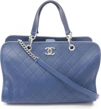 Chanel Blue Grained Calfskin Handbag Tote Bag (Pre-Owned)