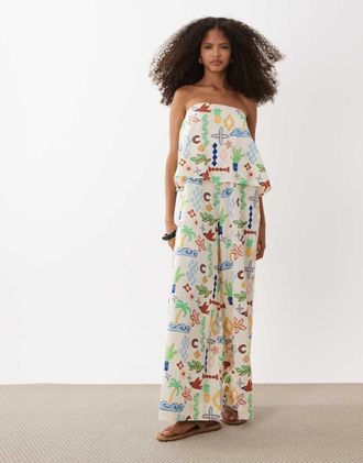 Asos Tuta jumpsuit a fascia a doppio strato multicolore con stampa