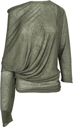 P.A.R.O.S.H. Militaire Stijl Linnen Trui - Dames - Ronde hals truien - Groen - L - Linnen - Truien & Vesten