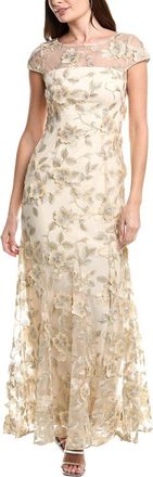 Adrianna Papell Floral Embroidered Godet Gown