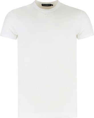 Dolce & Gabbana Tops, Heren, Wit, XL, Katoen, Cotton Crew-Neck T-Shirt
