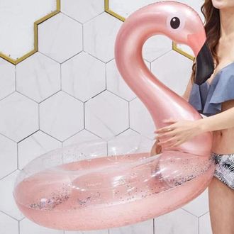 Trade Shop Trade Shop - Salvagente Gonfiabile Fenicottero Rosa Glitterato Ciambella Mare Diametro 90 Cm
