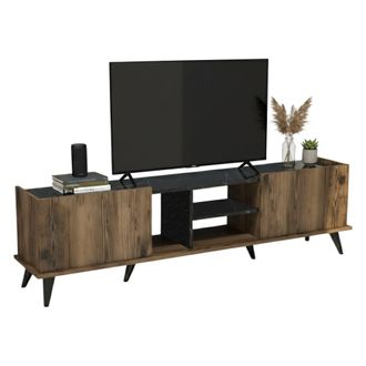 Dmora Dmora - Mueble De Televisi&oacute;n Circini, Aparador De Sal&oacute;n, Mueble Bajo Para Tv, Base De Pared Equipada, 180x34 H52 Cm, Nogal Y Negro