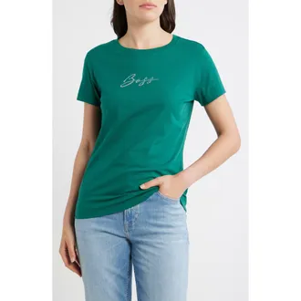 Boss Orange by Hugo Boss Esogo Crystal Logo Cotton Top in Amazonite at Nordstrom, Size Xx-Large