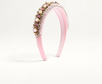 Valentino Garavani Cerchietto Valentino In Lana E Seta Con Ricamo Donna ROSA CHIARO/ORO UNI