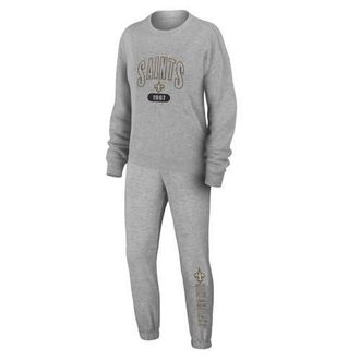 WEAR by Erin Andrews Womens WEAR by Erin Andrews Heather Gray New Orleans Saints Plus Size Knitted Tri-Blend Long Sleeve T-Shirt & Pants Lounge Set at Nordstrom, Size 1X