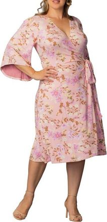 Kiyonna Gemini Floral Bell Sleeve Wrap Dress in Lively Peach Florals at Nordstrom, Size 4X