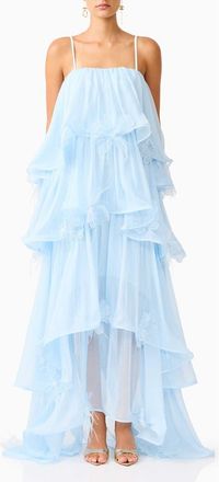 Elliatt Zadie Tiered Appliqu&eacute; Chiffon Gown in Blue at Nordstrom, Size Small