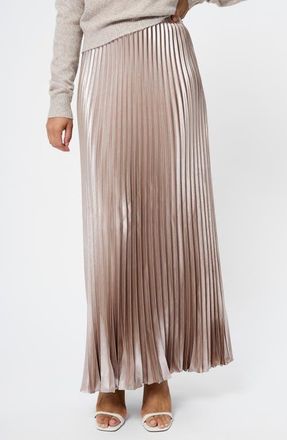 French Connection Marielle Pleated Metallic Satin Maxi Skirt in Champagne Mist at Nordstrom, Size X-Small