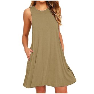 Generic Summer Dresses for Women Elegant V Neck Loose Sleeveless Beach Sundress Ladies Bohemian High Waist Tunic Dress A Line Casual Party Holiday Daily Dress