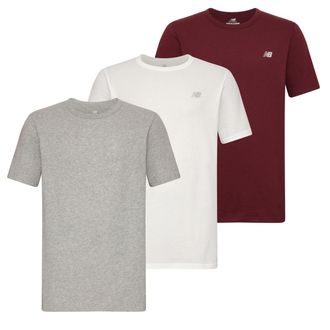 New Balance Mens Cotton Performance Crew Neck T-Shirt (3 Pack), Light Heather Grey/White/Burgundy, X-Large