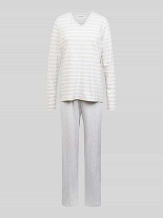 Schiesser Pyjama mit Streifenmuster in Hellgrau, Größe 36