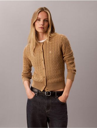 Calvin Klein Jeans Calvin Klein Womens Cable Knit Cardigan Sweater - Brown - XL