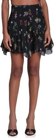 Avec Les Filles Floral Print Ruffle Miniskirt in Black Botanical at Nordstrom, Size 12