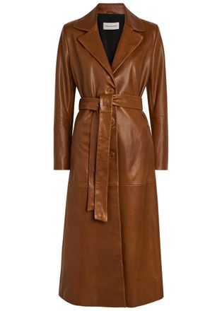 Nour Hammour Scarlett Belted Leather Trench Coat - Brown - 42 (UK14 / L)
