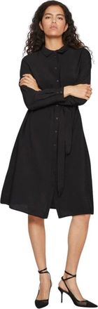 Vila Vila, Kleedjes, Dames, Zwart, 2Xl, Knielange Jurk met Lange Mouwen Open Voorkant Vrouwen