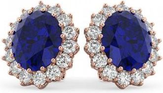 Allurez Oval Blue Sapphire & Diamond Accented Earrings 14k Rose Gold (10.80ctw)