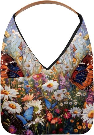 Generic Butterflies Daisies Flower Reusable Lightweight Grocery Bags - Foldable Into Compact Pouch, Washable & Sturdy, Multipurpose for Shopping and Travel