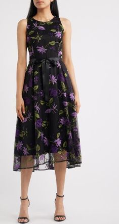 Elie Tahari Embroidered Sleeveless Fit & Flare Dress in Black Grape at Nordstrom, Size 12