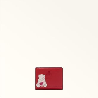 Furla Camelia Compact Wallet S Toni M1 Red Multicolour Eracle Grained Calf Leather With Orso Cuore Print Woman