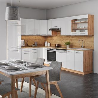 Vicco Cocina Esquinera Fame-line, Blanco Brillo Intenso/roble Dorado, 227 X 287 Cm, Et Antracita