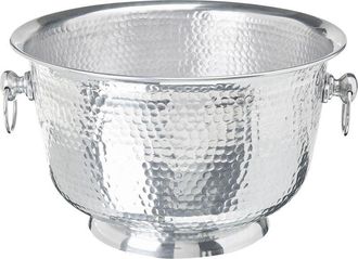 Beliani Cubitera De Metal Plateado Martillado Hecho A Mano Cuenco Decorativo Asas Glamour Comedor Pompeii