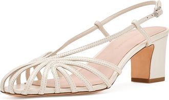 Loeffler Randall Priscilla Lattice Slingback Mid Heel Sandals Womens Wedge Shoes Cream : 10.5 B - Medium, Leather