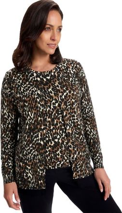 Jessica London Fine Gauge Button Front Cardigan in Mocha Painted Cheetah at Nordstrom, Size 32