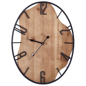 Beliani Beliani - Reloj De Pared Cl&aacute;sico Con Marco De Hierro Forma Oval Color Madera Clara Y Negro 46 X 60 Cm Meynes