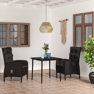 vidaXL Juego De Comedor De Jard&iacute;n 3 Piezas Con Cojines Negro Vidaxl