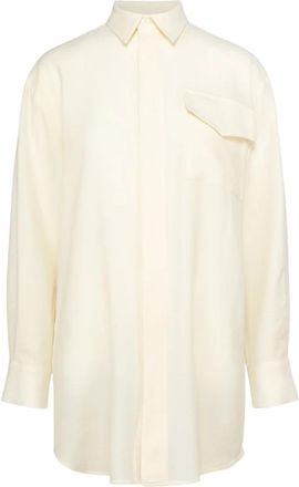 Envelope 1976 Oversized Wollen Shirt met Unieke Details - Dames - Overhemden - Beige - L - Wol - Overhemden