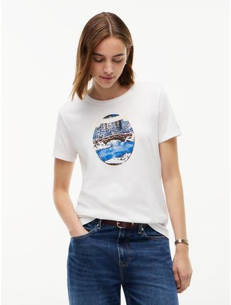 Tommy Hilfiger Womens Winter Bridge Graphic T-Shirt - Ecru - XXL