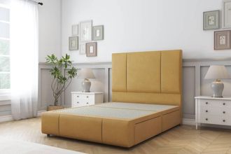 Sloomy Lisbon Plush Divan Base No Drawers - 54 Headboard & 12 Footboard in Mustard | Size: Small Single
