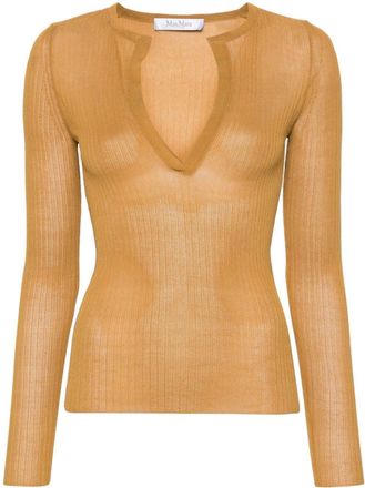 Max Mara Saggina ribbed silk jumper - women - Silk - L - Brown