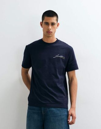 Lacoste T-shirt a maniche corte con scritta ricamata blu navy