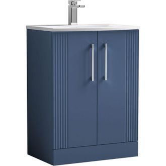 Nuie Nuie Deco Floor Standing 2-Door Vanity Unit with Basin-4 600mm Wide - Satin Blue