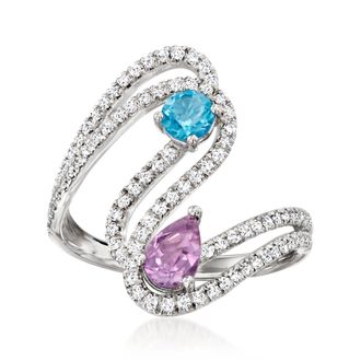 Ross-Simons Amethyst and. Swiss Blue Topaz Swirl Ring With. Lab-Grown Diamonds in Sterling Silver