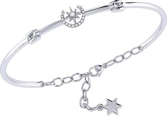 LuvMyJewelry North Star Crescent Sterling Silver Diamond Bangle