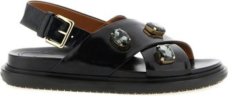 Marni Black Lamb Leather Flat Womens Sandals
