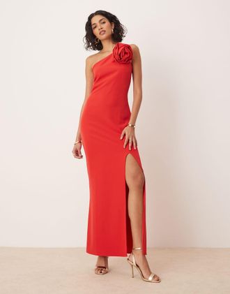 Pretty Lavish Vestito lungo a corsetto monospalla rosso