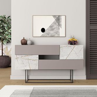 Decortie Decortie Eros Console Sideboard Display Unit - Mocha Grey / Gold Marble Effect