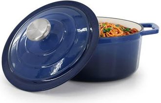 MegaChef 2.7 Quart Round Enameled Cast Iron Casserole in Dark Blue at Nordstrom