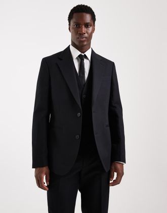 Asos Blazer da abito slim in twill misto lino nero