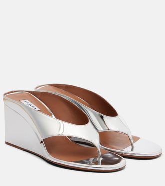 Alaia Ala&iuml;a Cube leather wedge thong sandals
