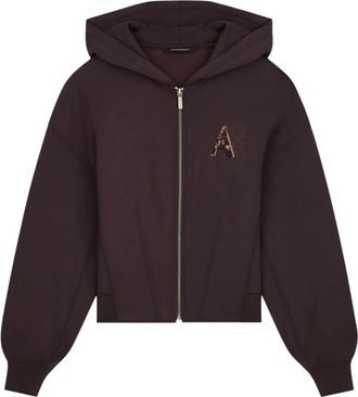 A|X Armani Exchange Hoodies & sweatvesten, Dames, Bruin, XS, Polyester, Cropped Zip-Through Hoodie