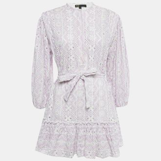Maje Purple Embroidered Cotton Belted Mini Dress