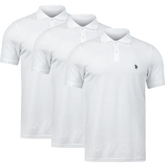 U.S.Polo Association 3 Pack Mens Classic Fit Short Sleeve Pique Polo T Shirt, White/White/White, Large