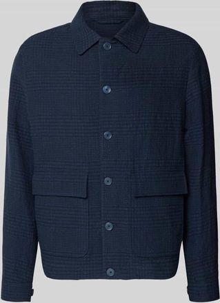 Bugatti Regular Fit Hemdjacke aus Leinen-Baumwoll-Mix in Marine, Gr&ouml;&szlig;e 52