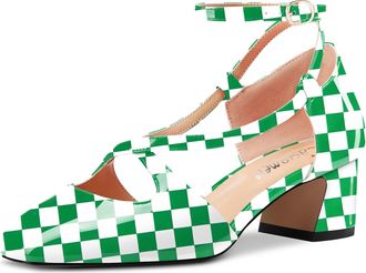 Castamere Women Chunky Block Mid Heel Square Toe Cross-Strap Pumps Court Shoe Wedding Dress 5 CM Heels Multicolor G 6 UK