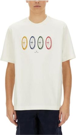 Paul Smith T-shirt met Wielprint - Heren - T-shirts - Wit - XL - Katoen - Tops